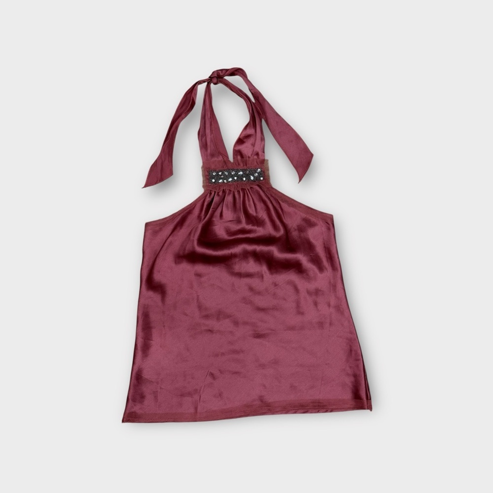 Y2K LIU JO Burgundy Silk Halter Top w/ Crystal Waist – Size IT 40 (US Small)